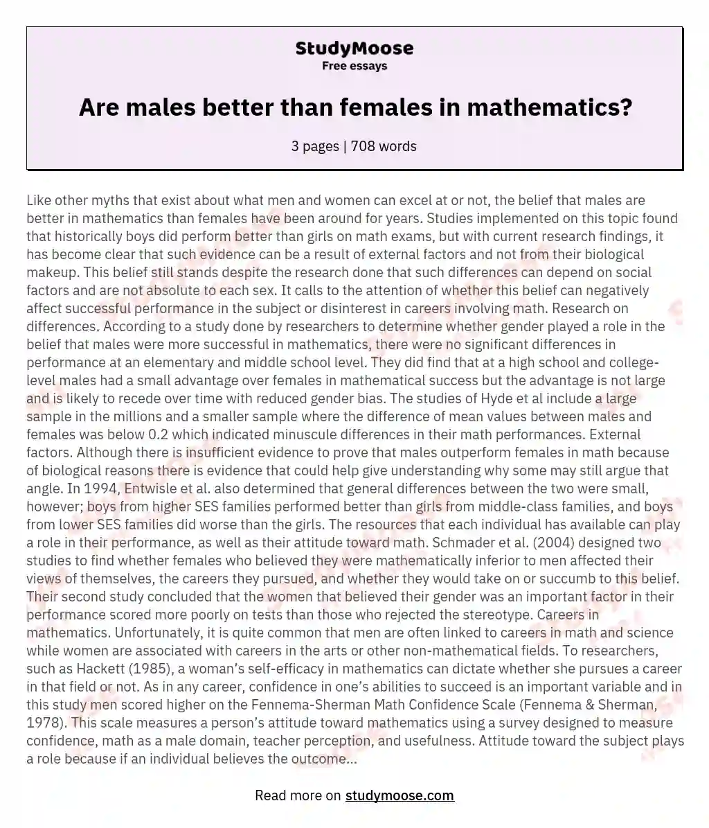 Are males better than females in mathematics? essay