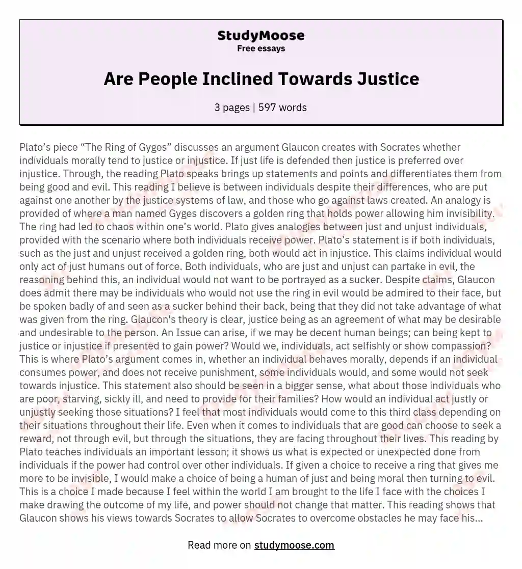 Are People Inclined Towards Justice essay