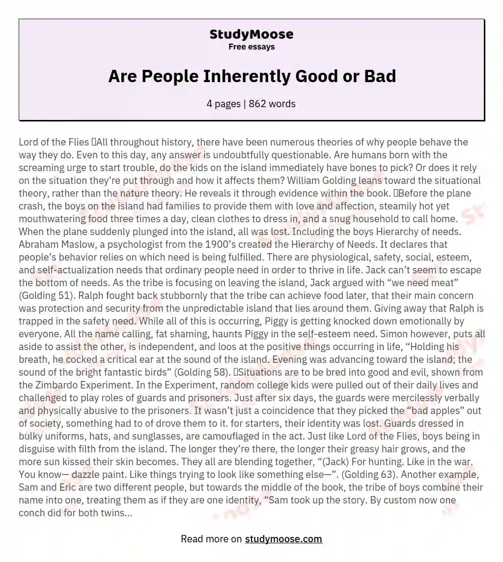 Are People Inherently Good or Bad essay