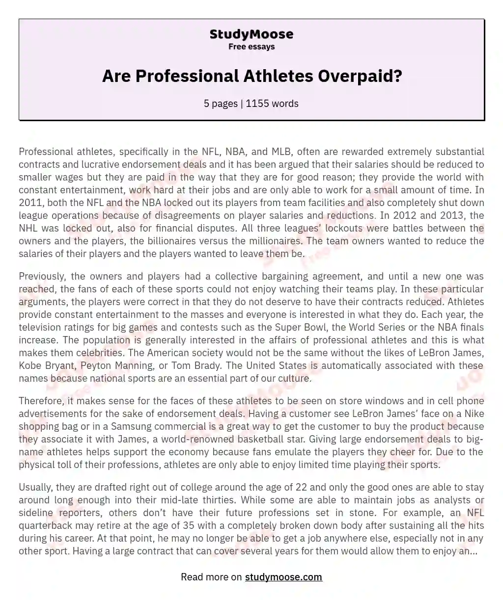Are Professional Athletes Overpaid? essay