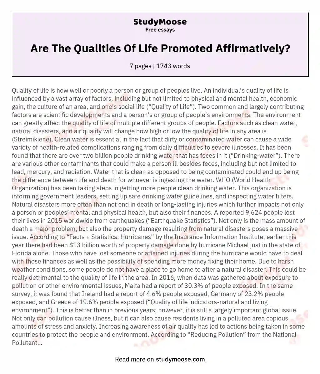 Are The Qualities Of Life Promoted Affirmatively? essay