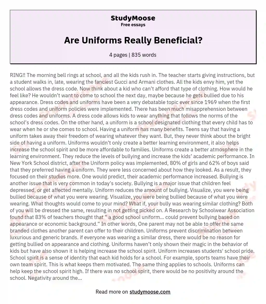 Are Uniforms Really Beneficial? essay