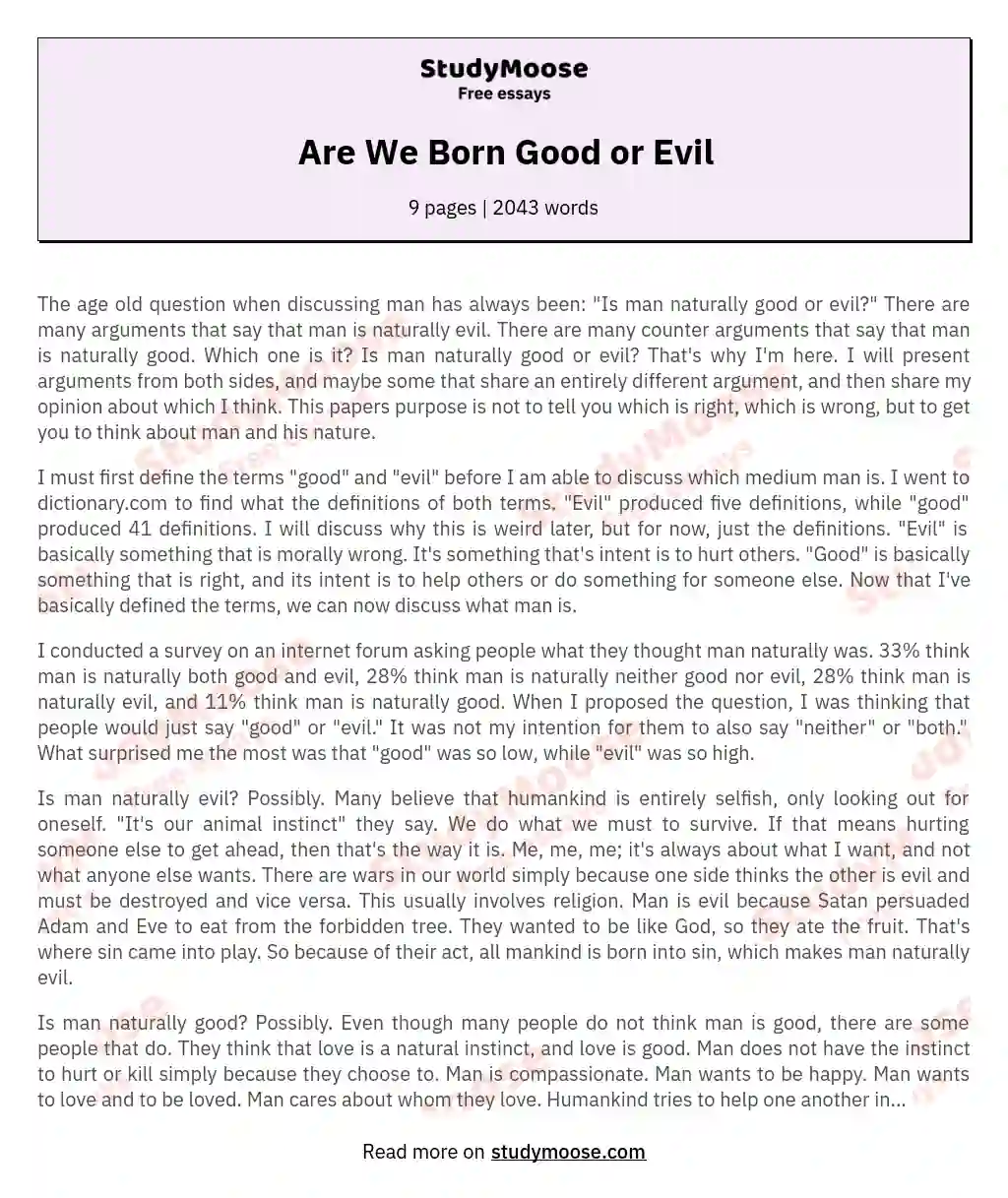 Are We Born Good or Evil essay