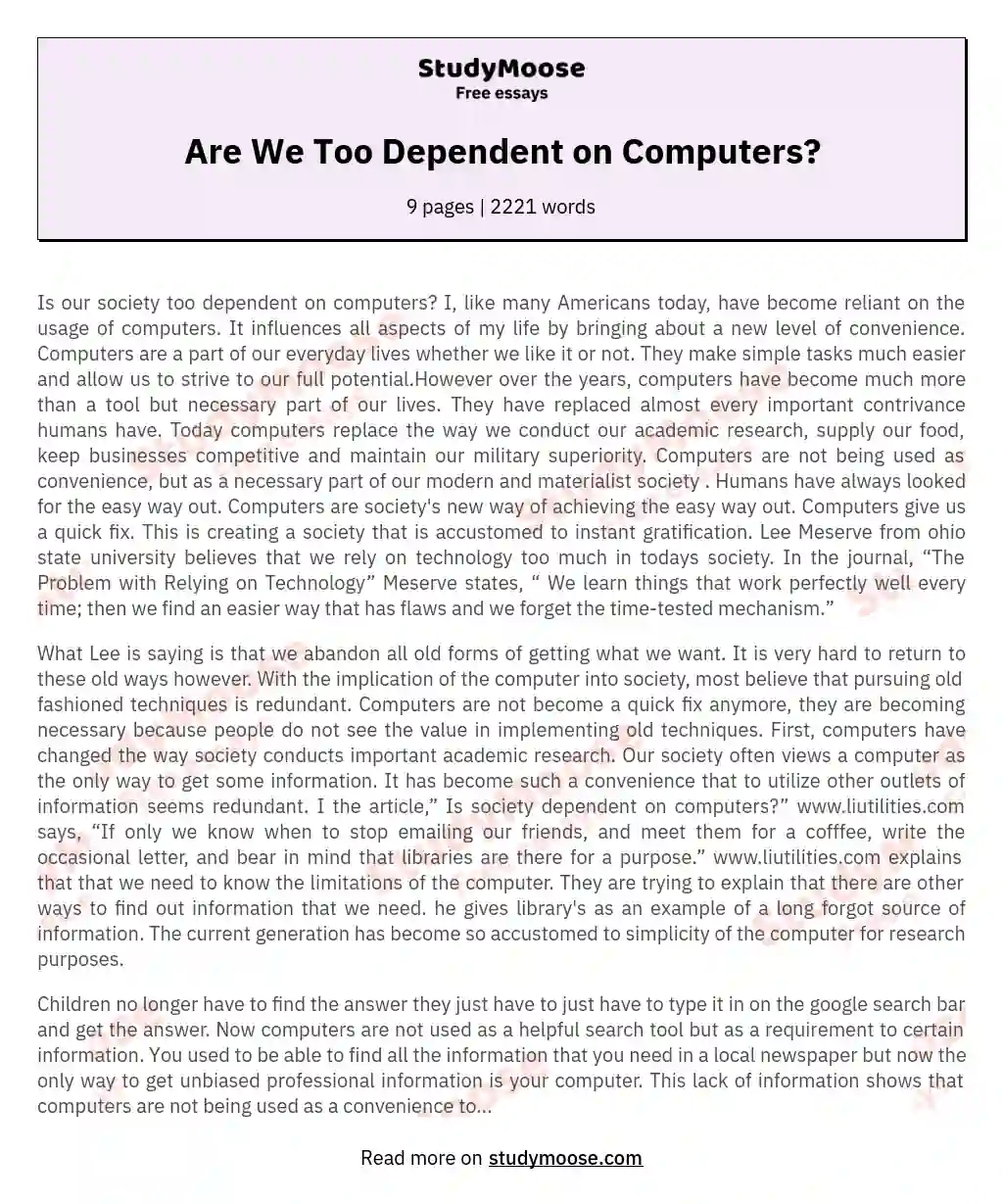 Are We Too Dependent on Computers? essay