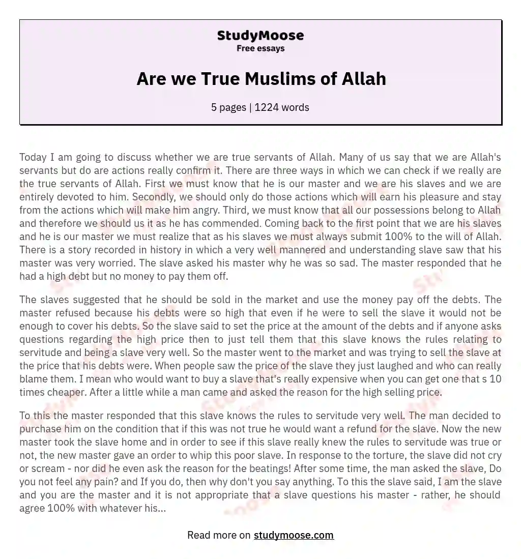 Are we True Muslims of Allah essay