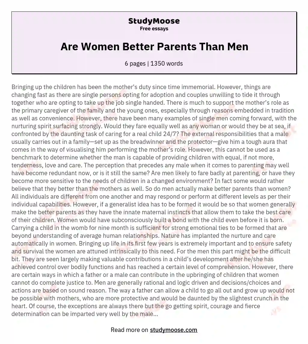 Are Women Better Parents Than Men essay