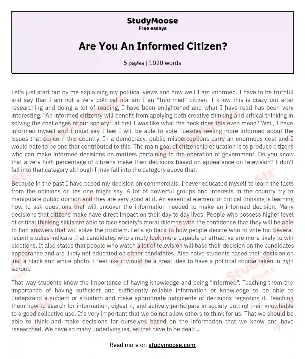 Are You An Informed Citizen? essay