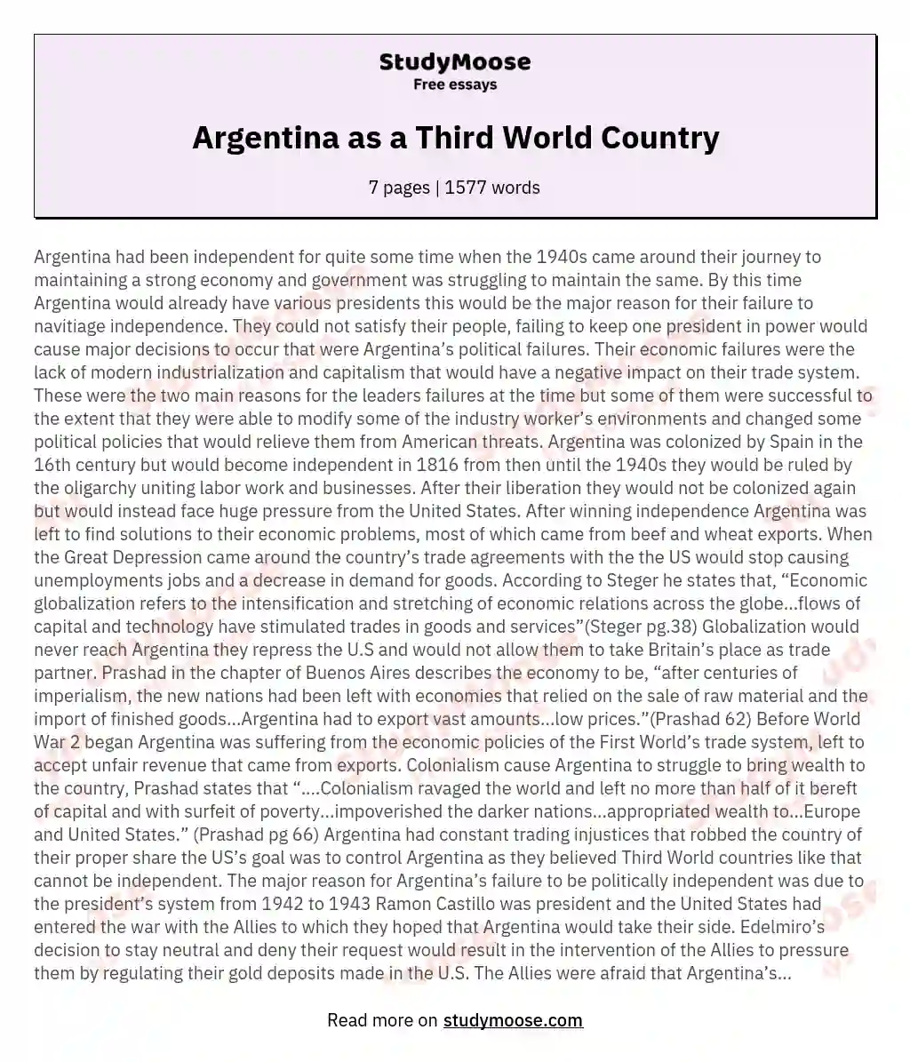 Argentina as a Third World Country essay