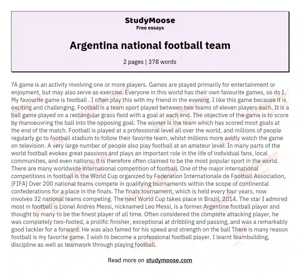 essay on argentina football team