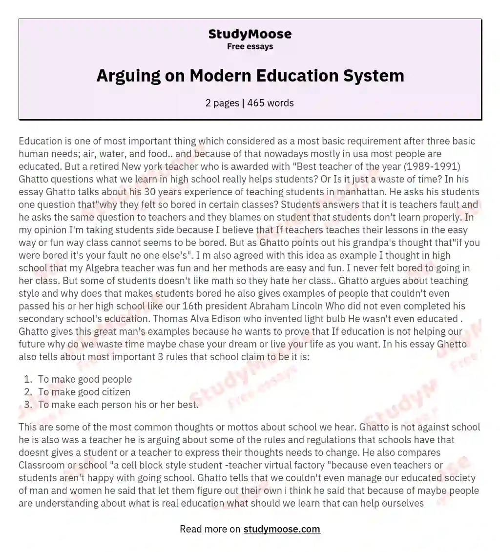 modern education system essay