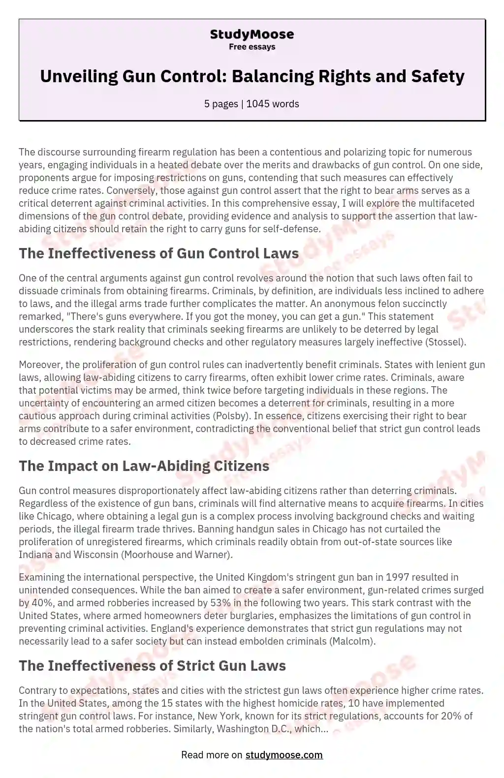 Unveiling Gun Control: Balancing Rights and Safety essay