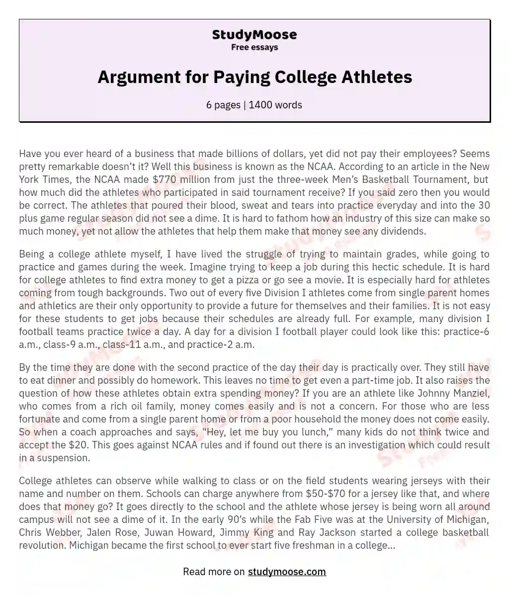 Argument for Paying College Athletes