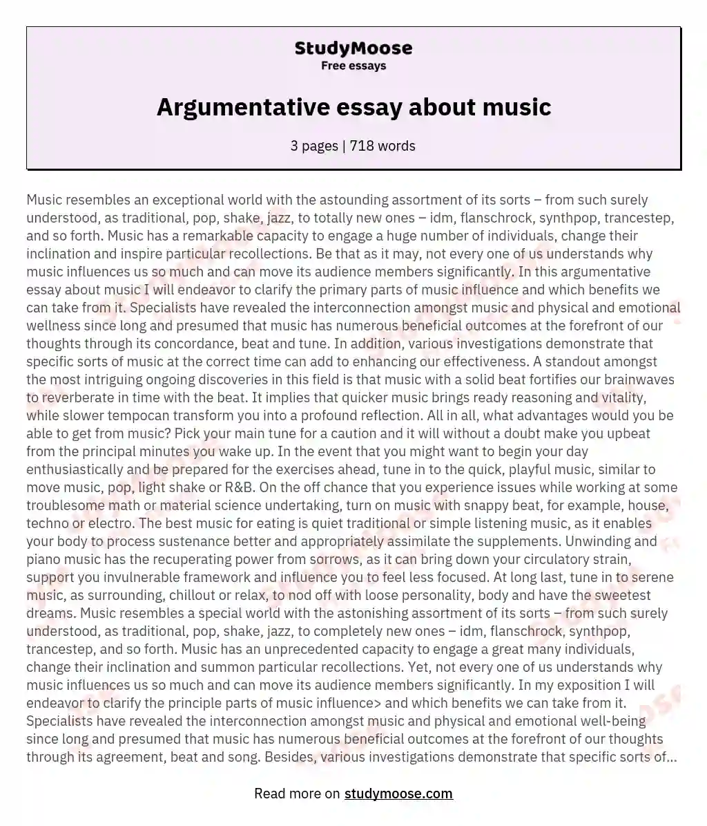 Argumentative essay about music essay
