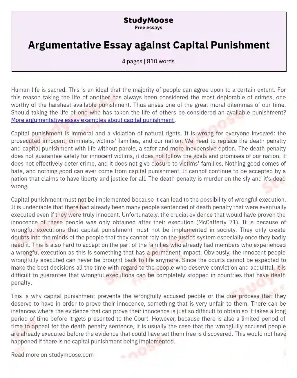 Argumentative Essay against Capital Punishment essay