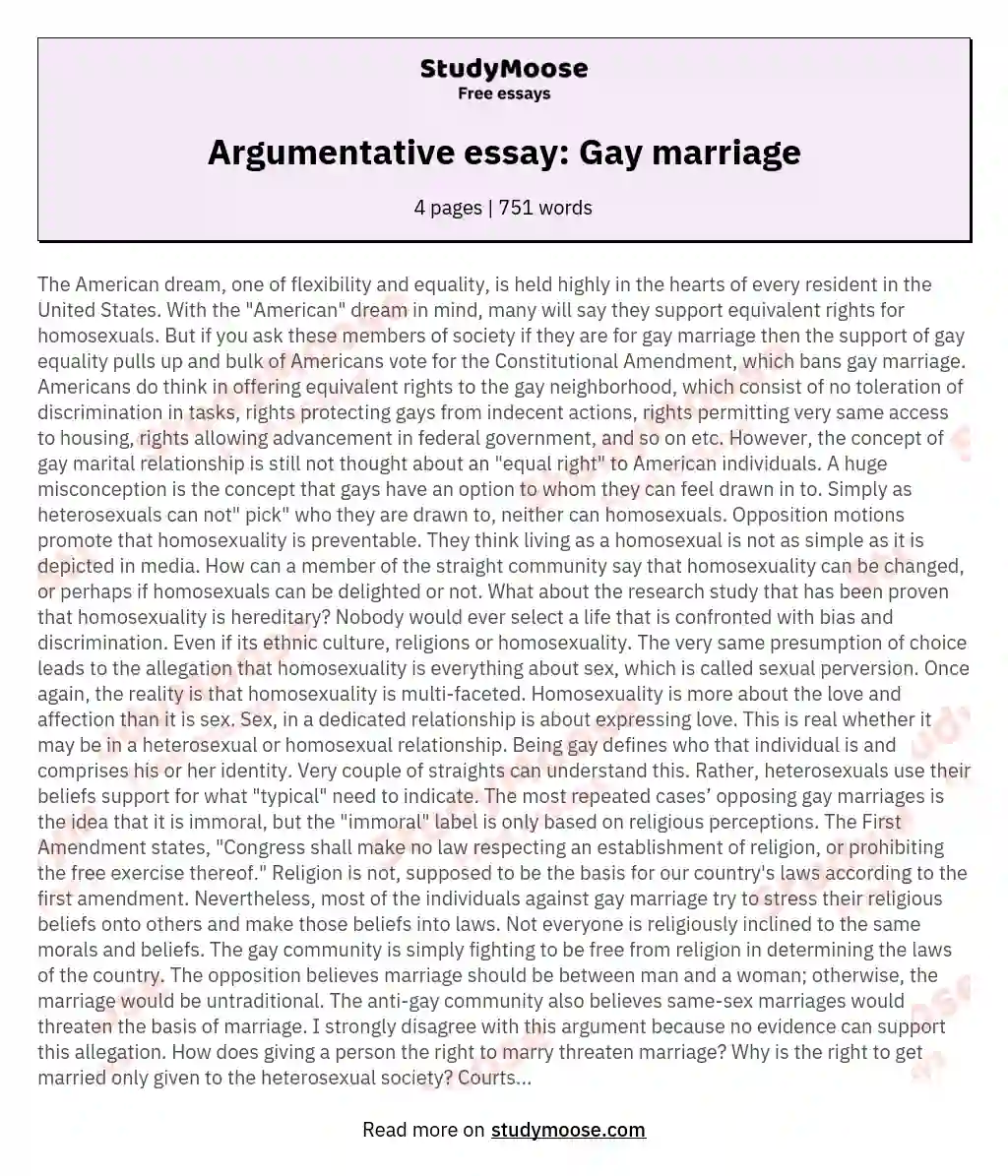 argumentative essay gay marriage