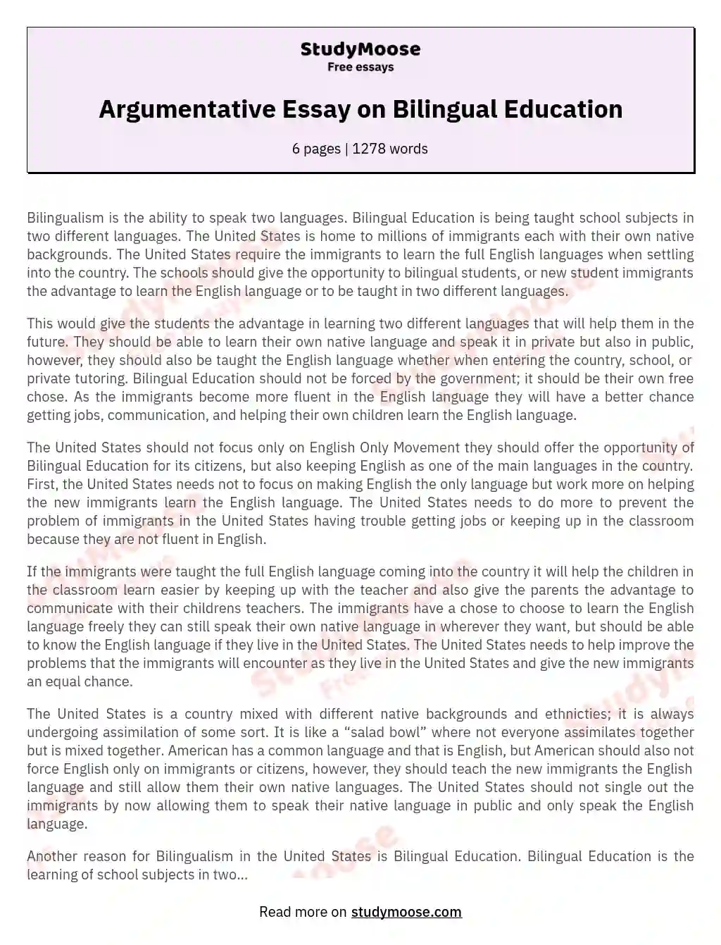 Argumentative Essay on Bilingual Education essay