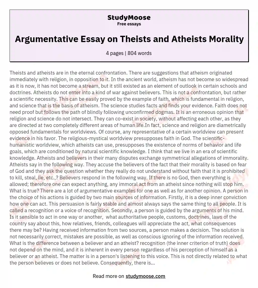 Argumentative Essay on Theists and Atheists Morality essay