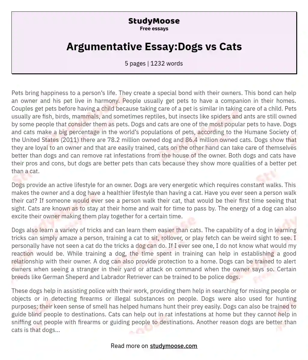 Argumentative Essay:Dogs vs Cats essay