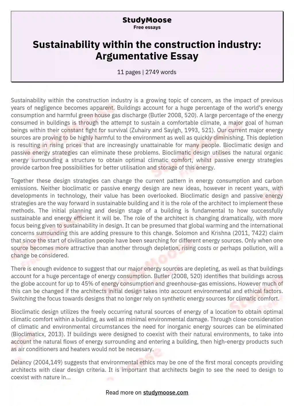 Sustainability within the construction industry: Argumentative Essay essay