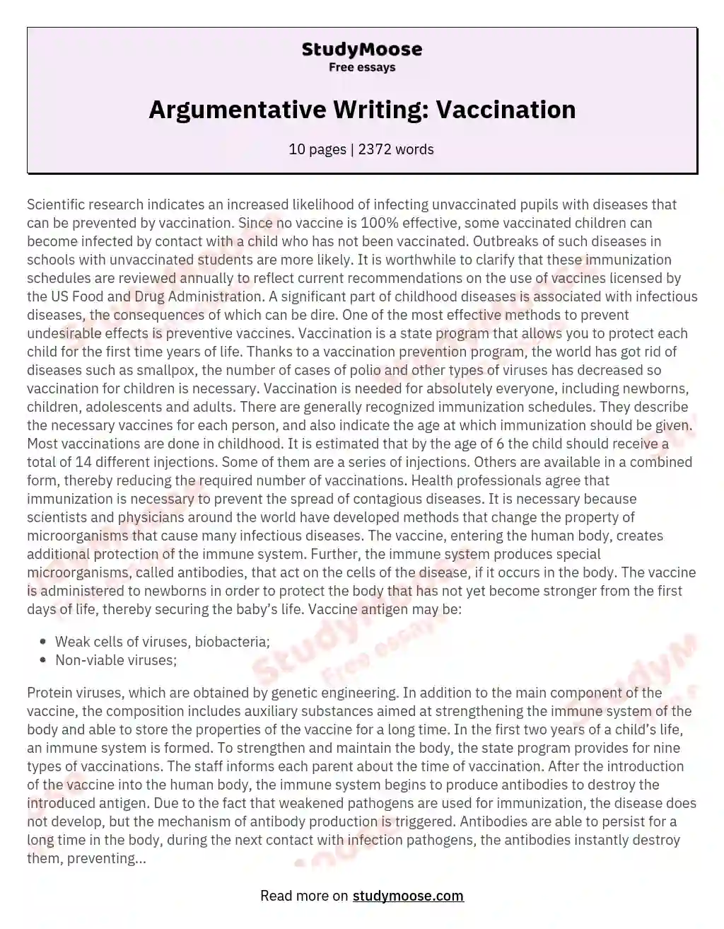 Argumentative Writing: Vaccination