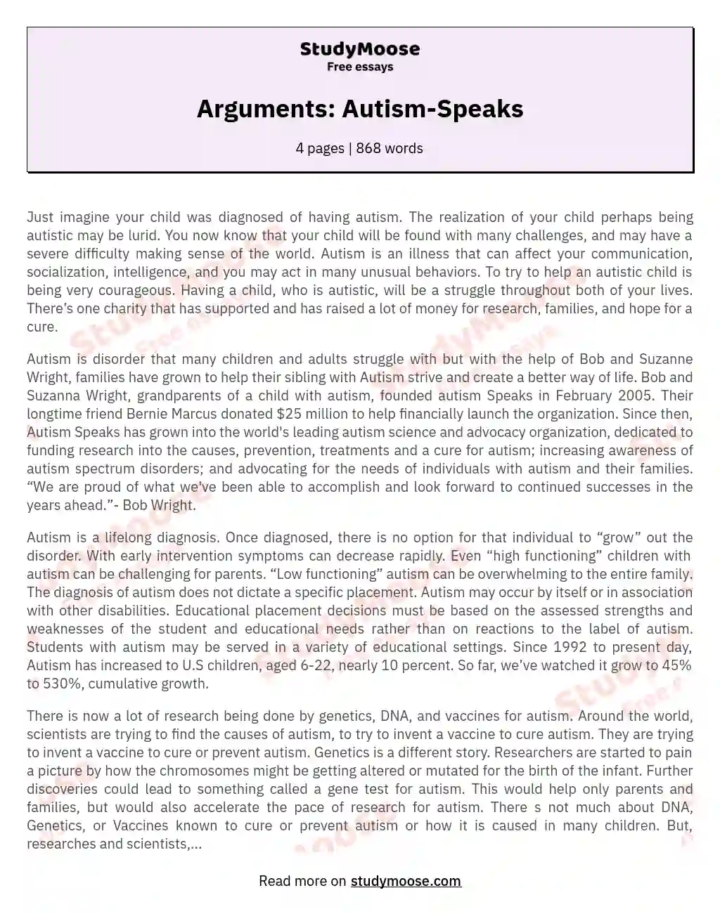 Arguments: Autism-Speaks