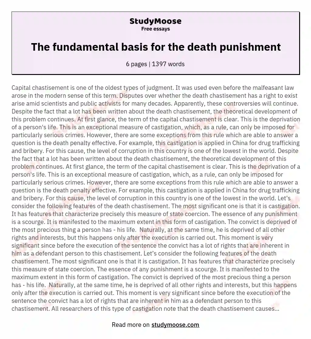 The fundamental basis for the death punishment essay