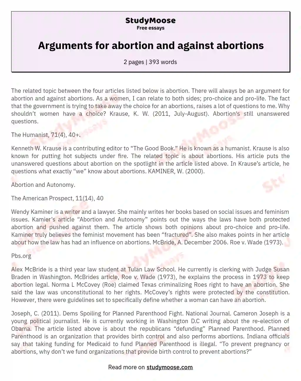 Arguments for abortion and against abortions