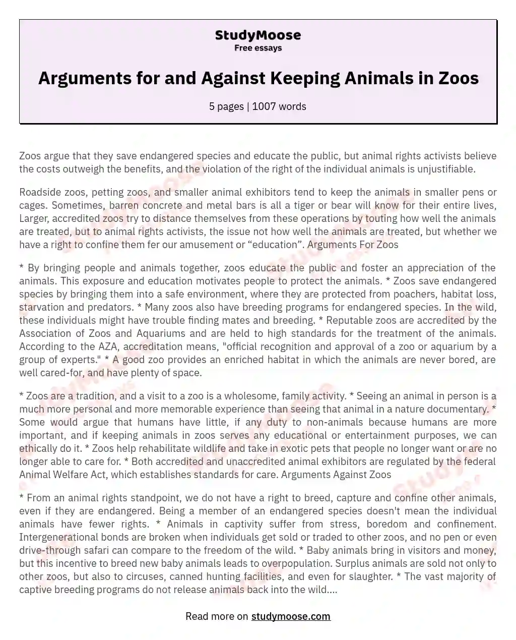 zoos argumentative essay