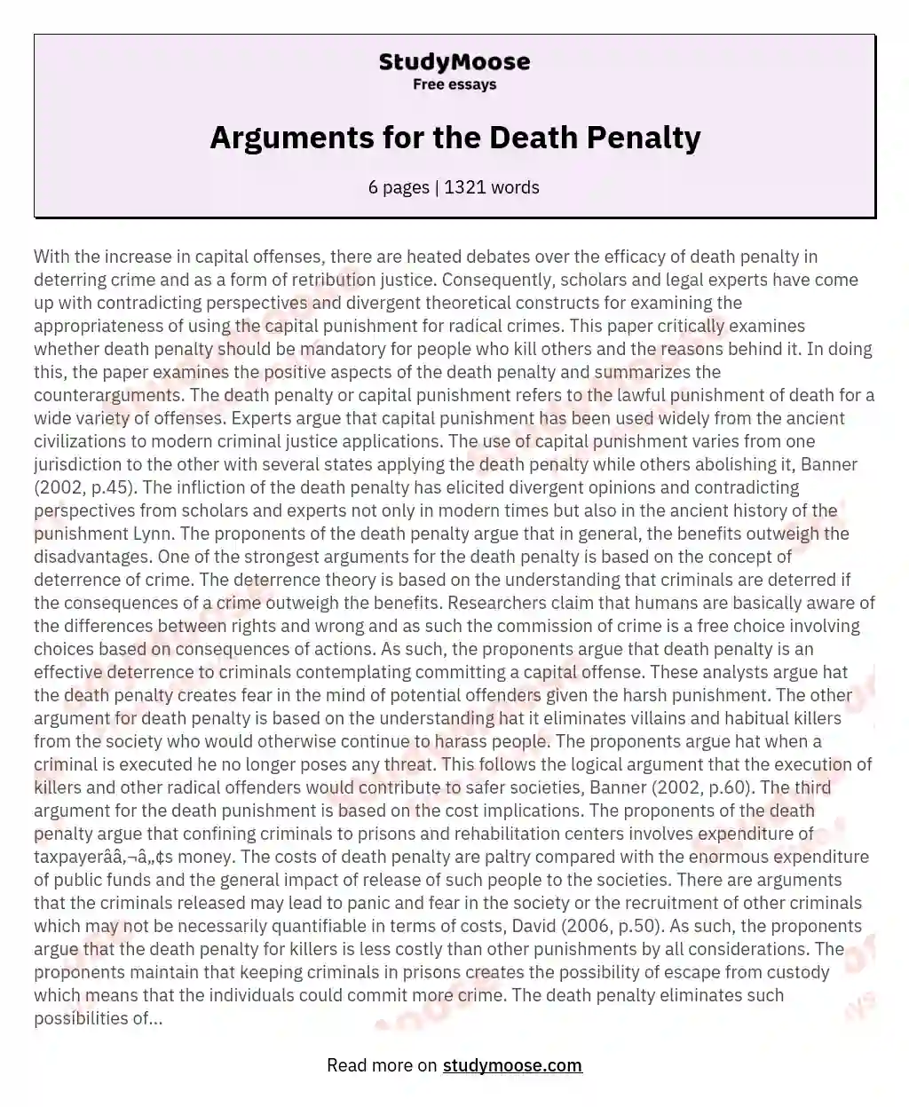 Arguments for the Death Penalty essay
