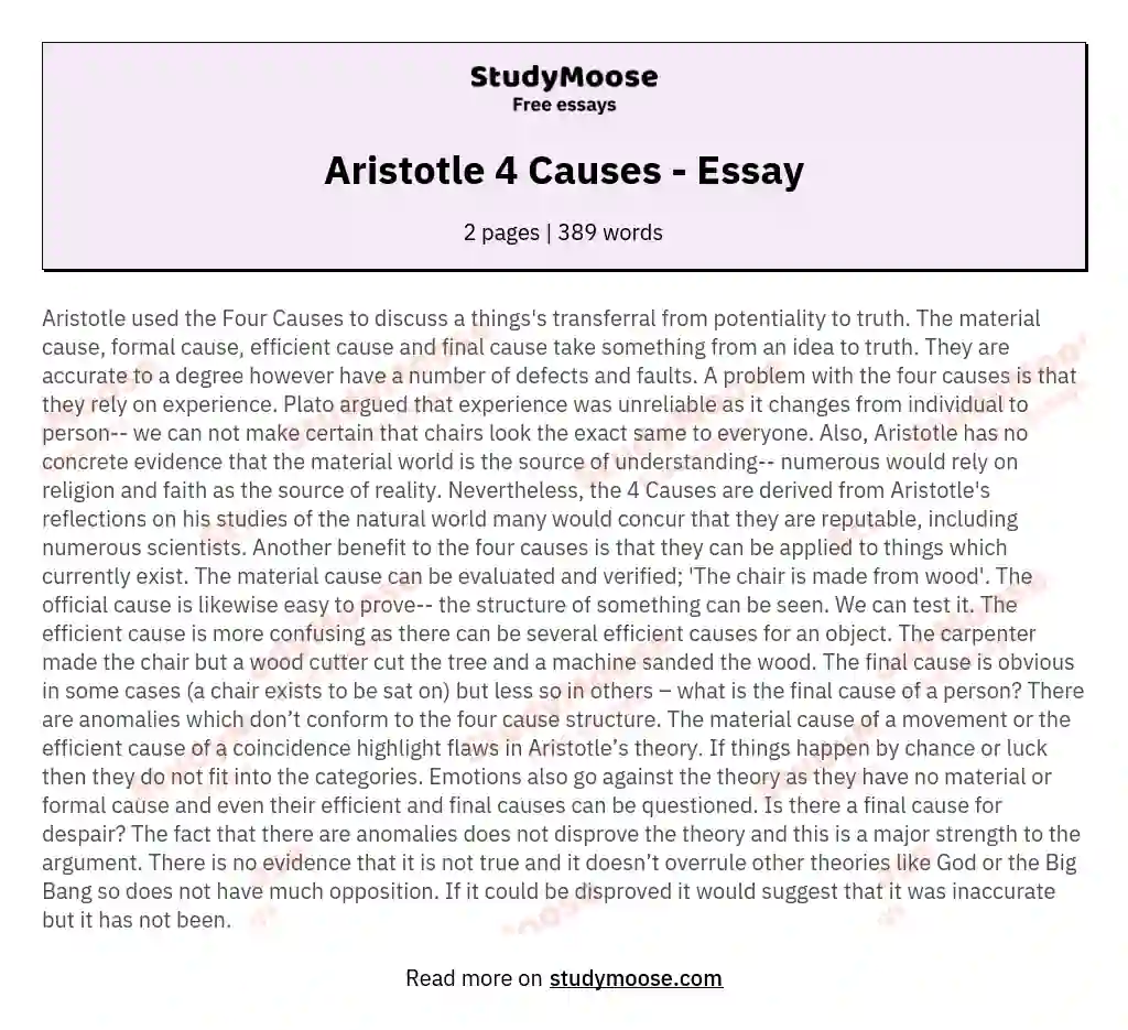 Aristotle 4 Causes - Essay essay