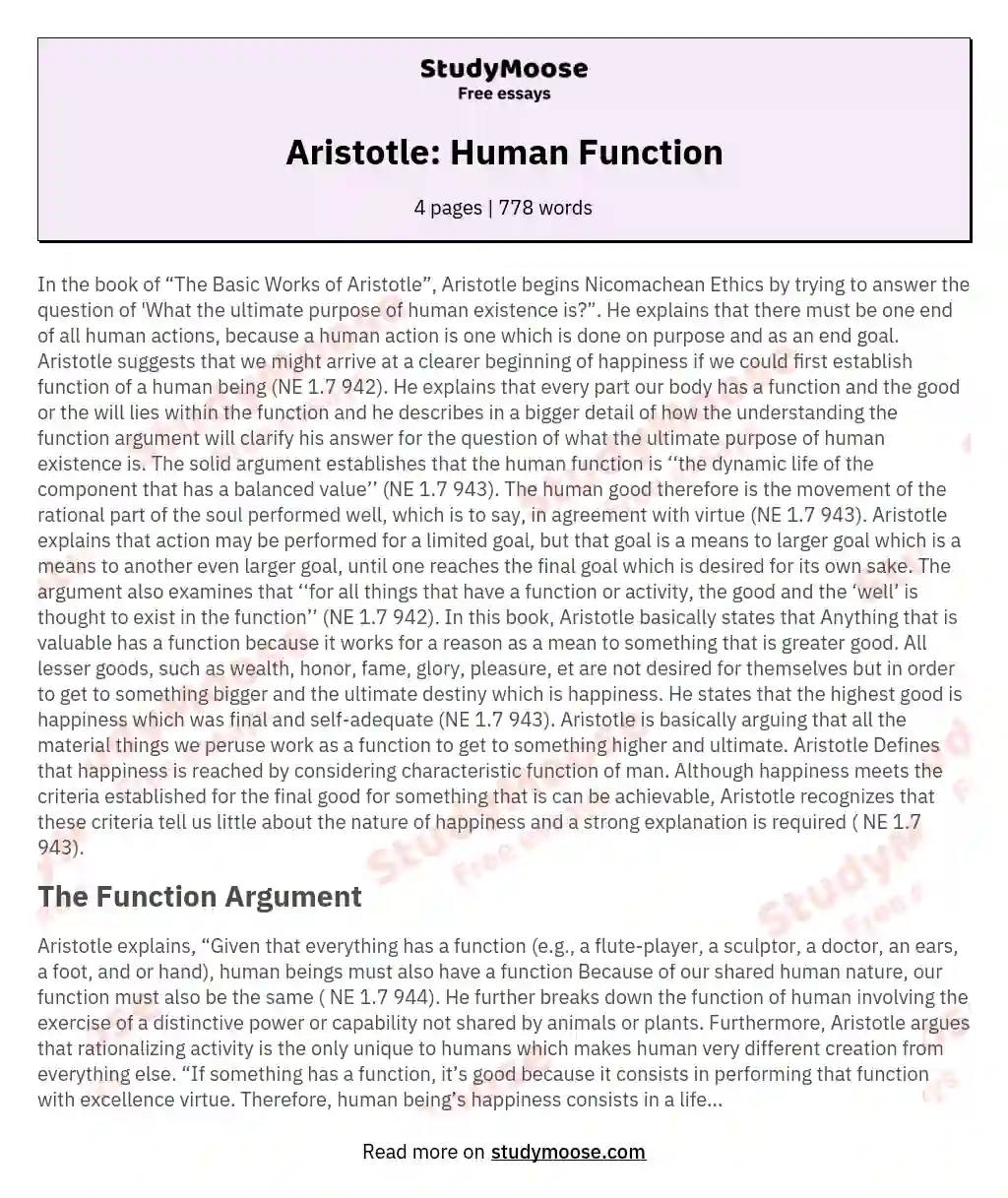 Aristotle: Human Function essay