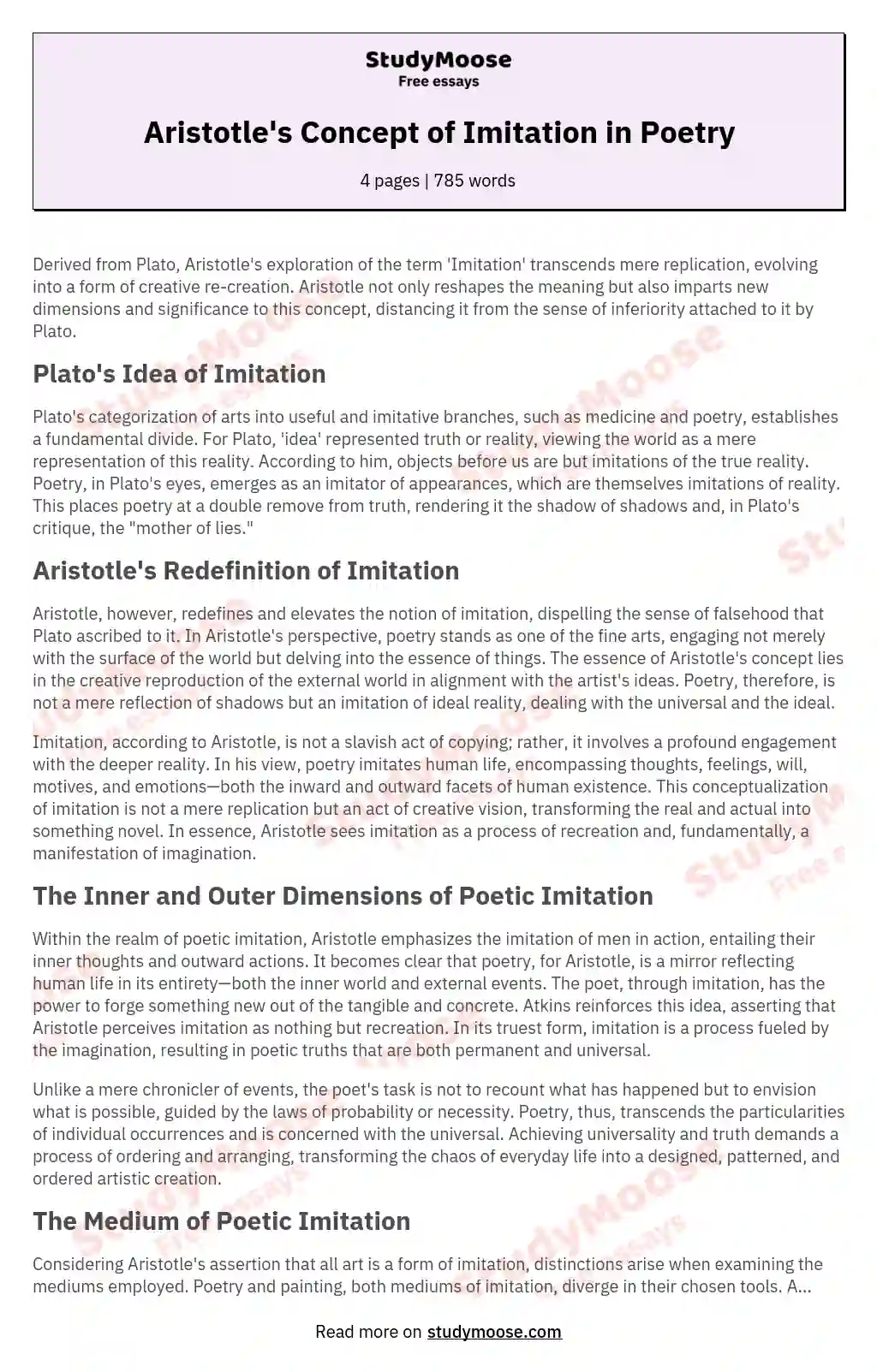 research paper on aristotle theory of imitation
