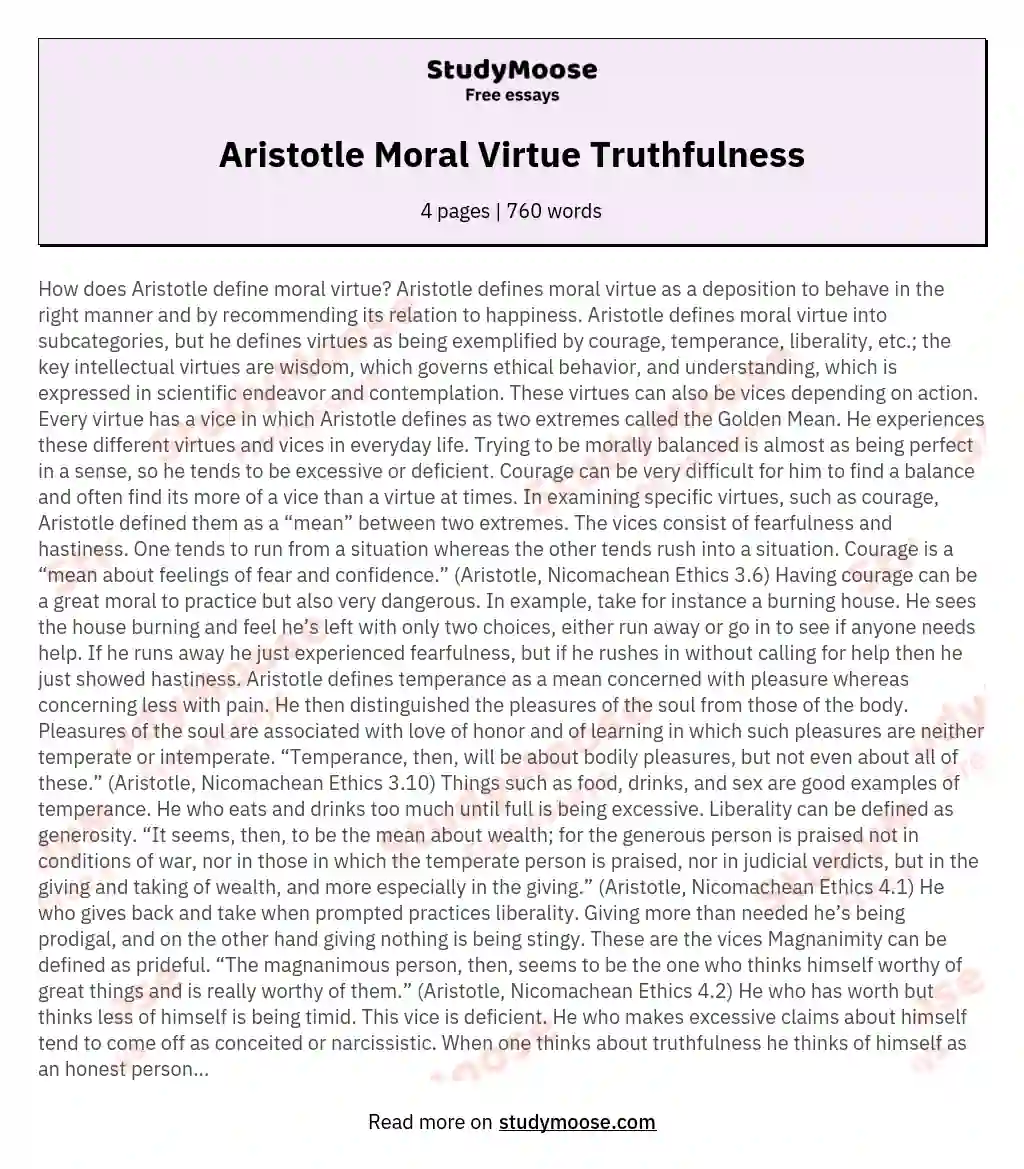 Aristotle Moral Virtue Truthfulness essay