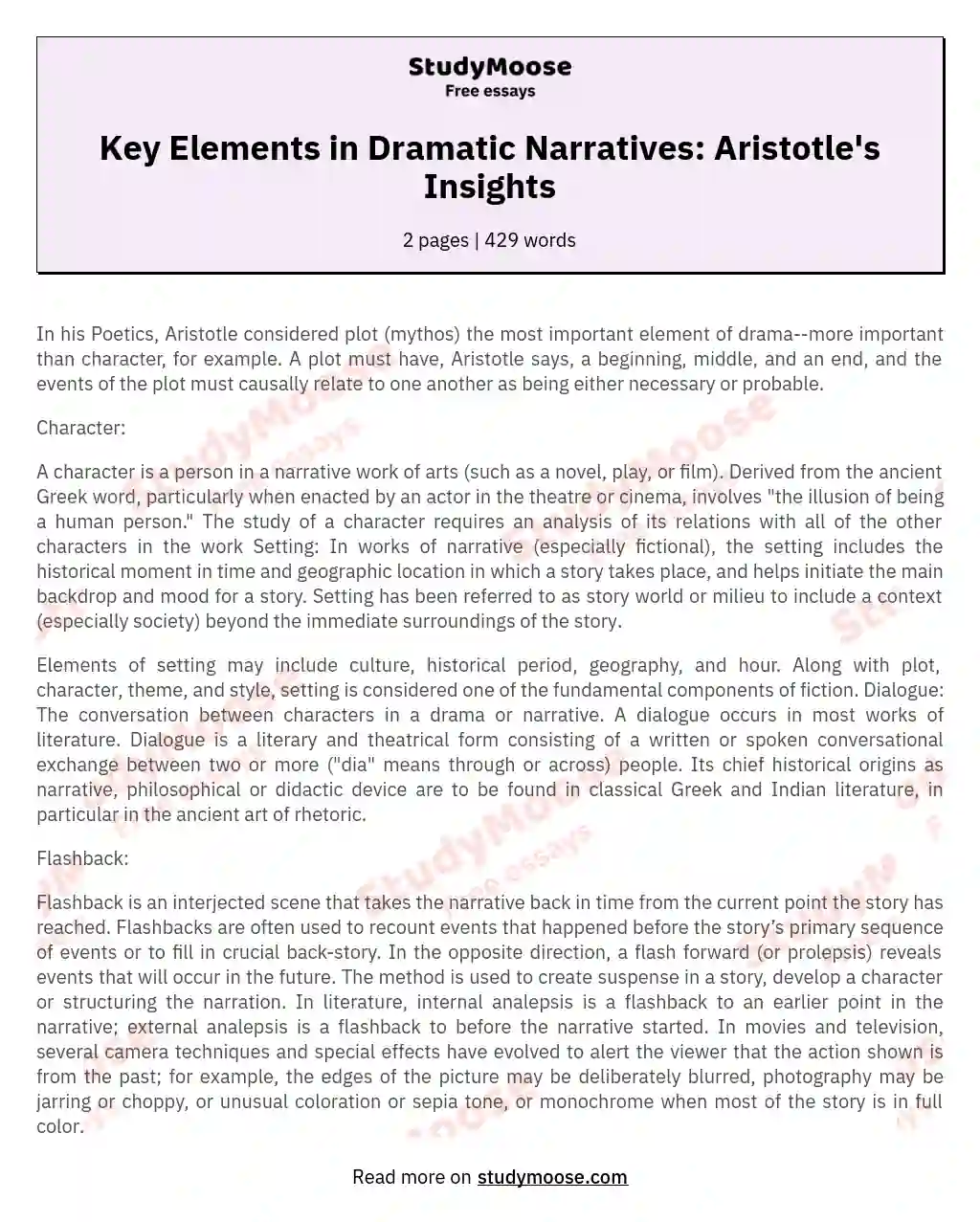 Key Elements in Dramatic Narratives: Aristotle's Insights essay