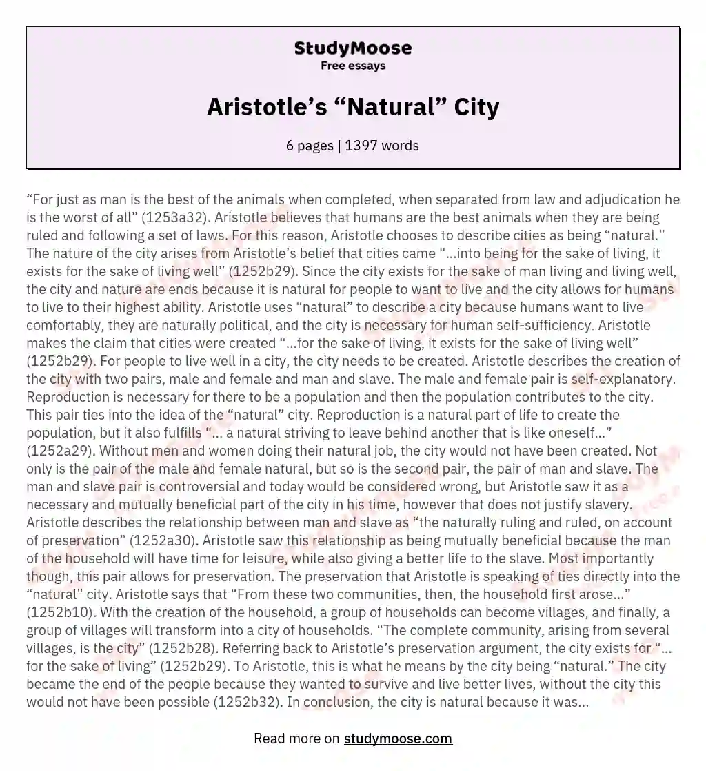 Aristotle’s “Natural” City essay