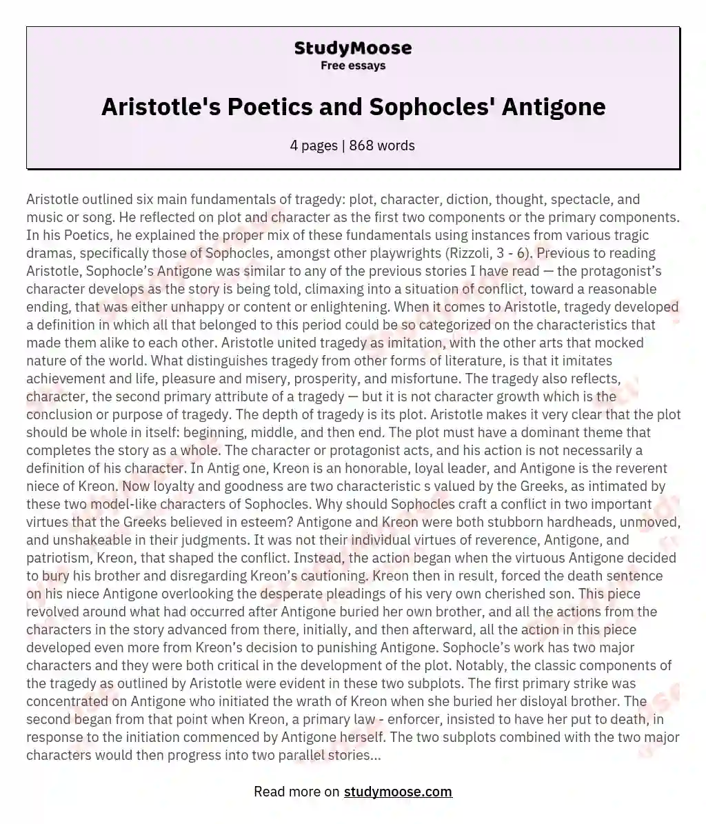 Aristotle's Poetics and Sophocles' Antigone
