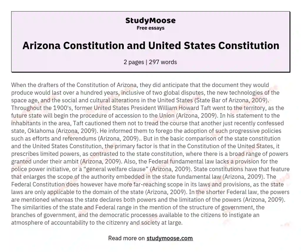 Arizona Constitution and United States Constitution essay