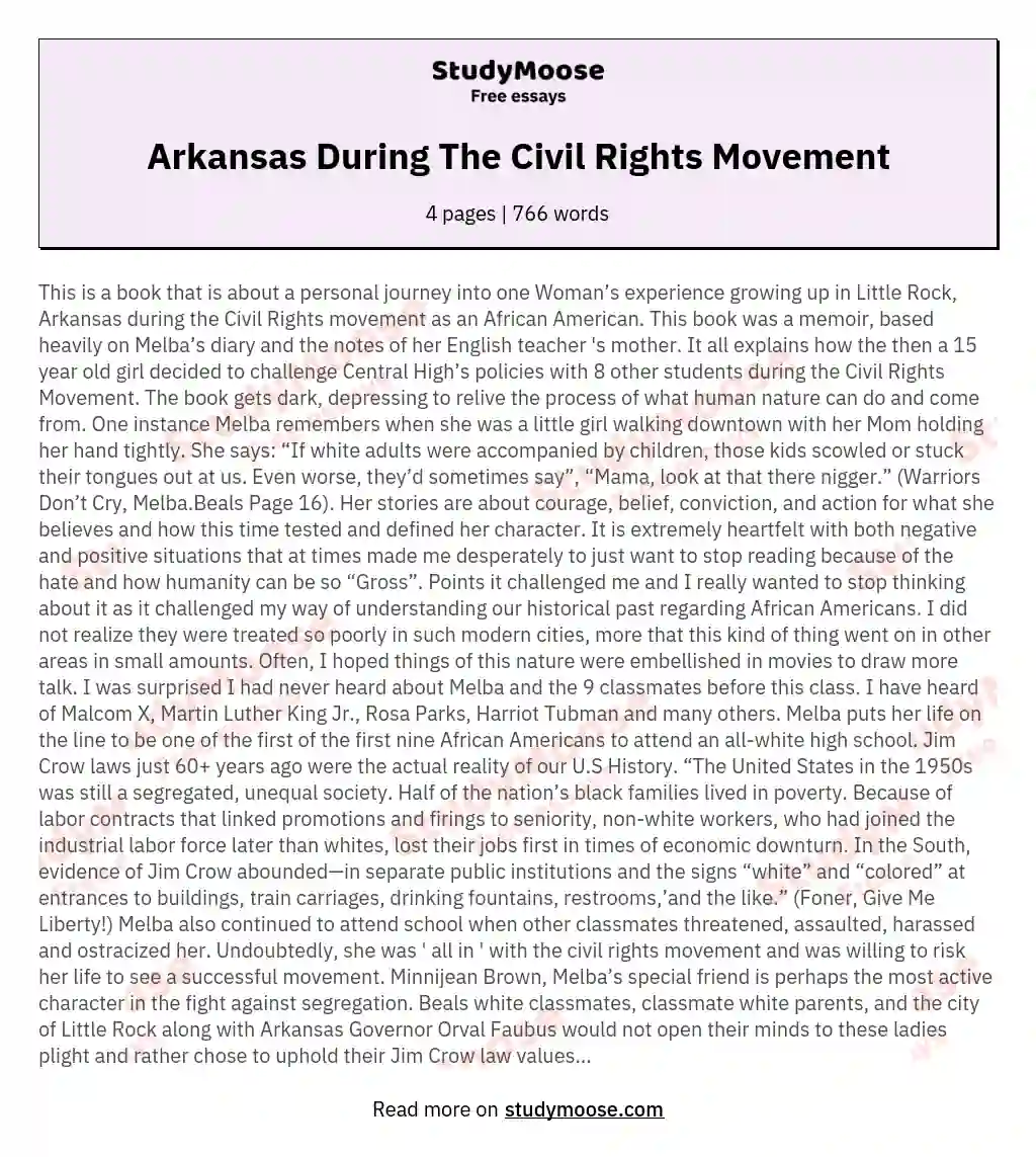 Arkansas During The Civil Rights Movement essay