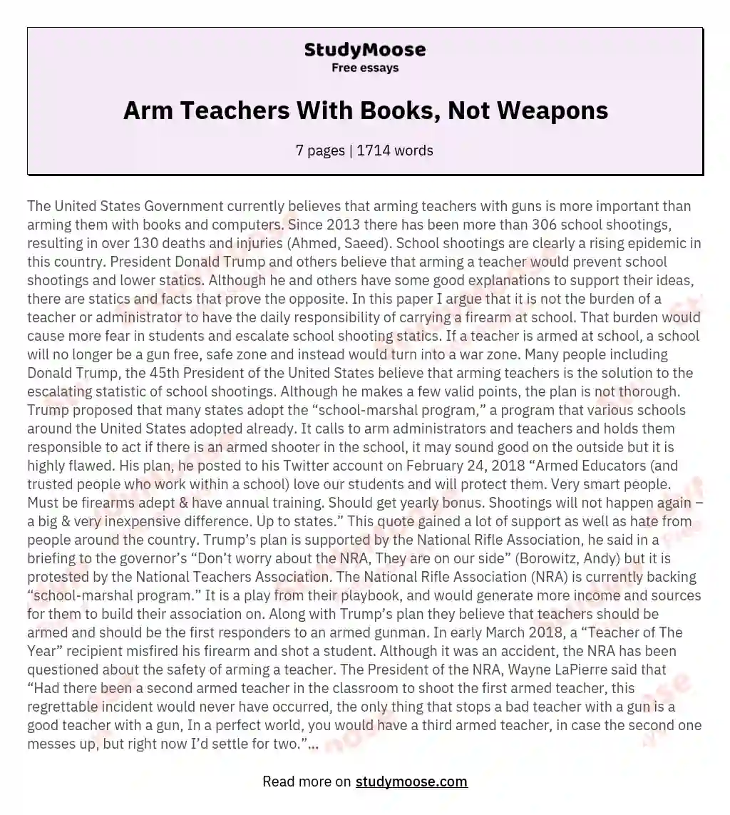 Arm Teachers With Books, Not Weapons essay