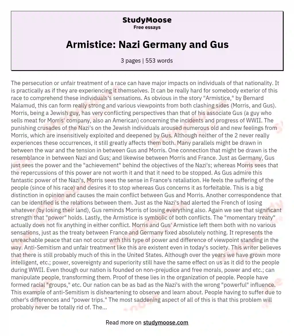Armistice: Nazi Germany and Gus essay