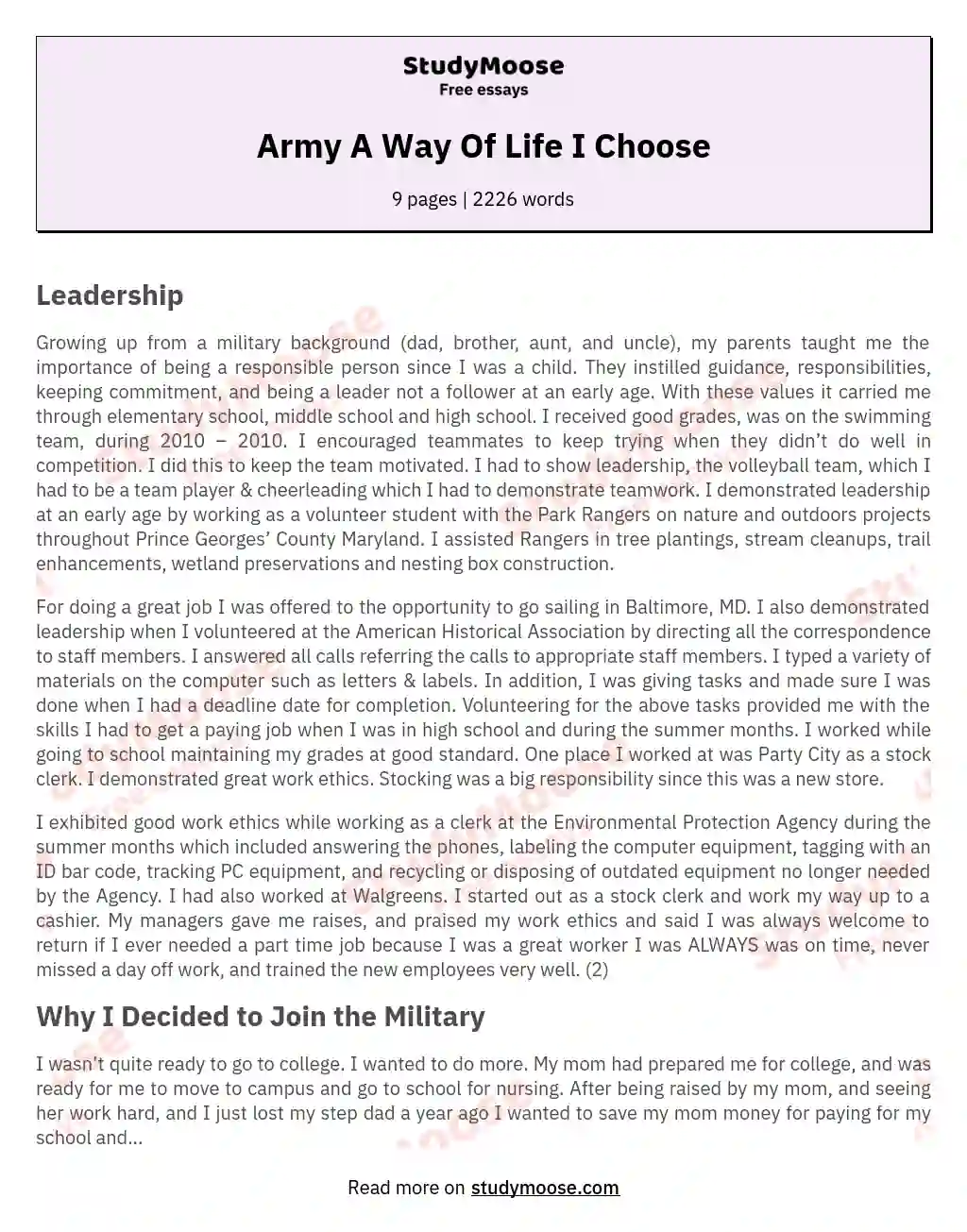 Army A Way Of Life I Choose