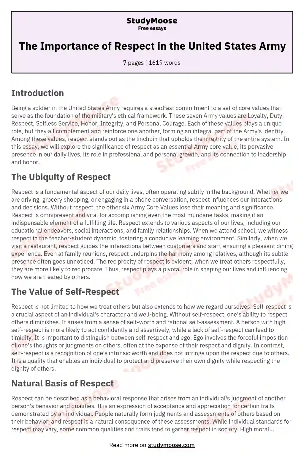 army value respect essay