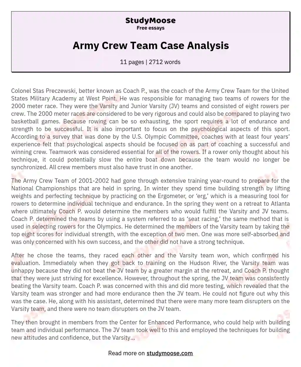 Army Crew Team Case Analysis essay