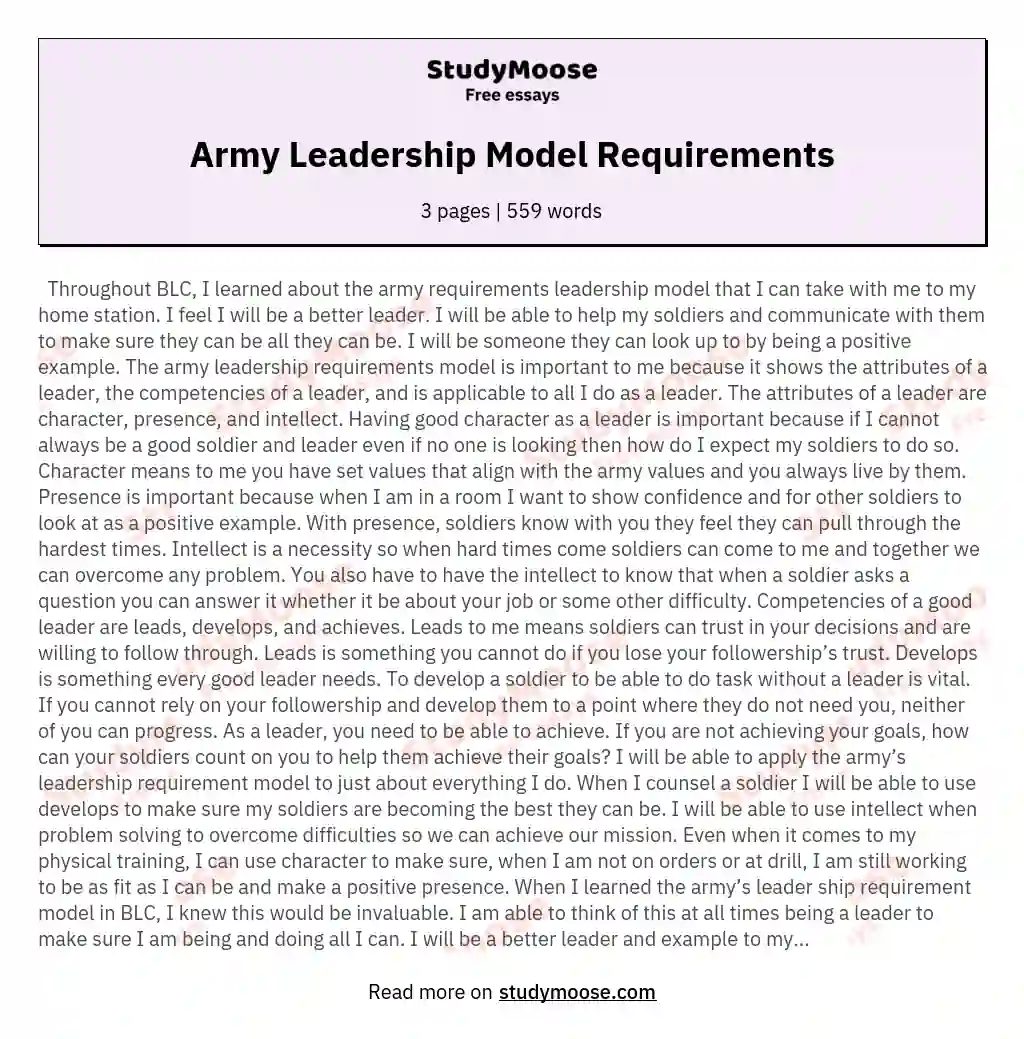 Army Leadership Model Requirements