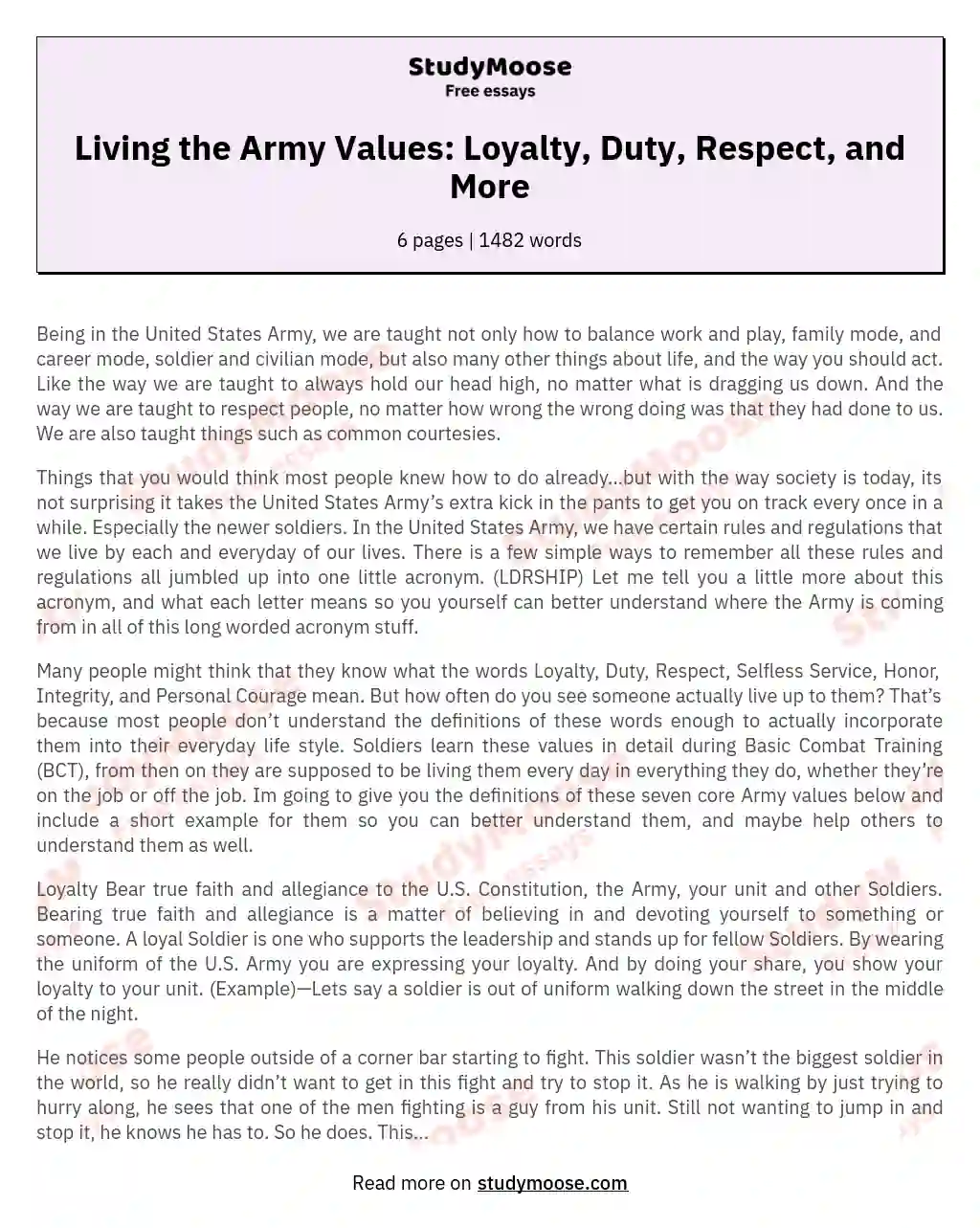 Army Values Ldrship