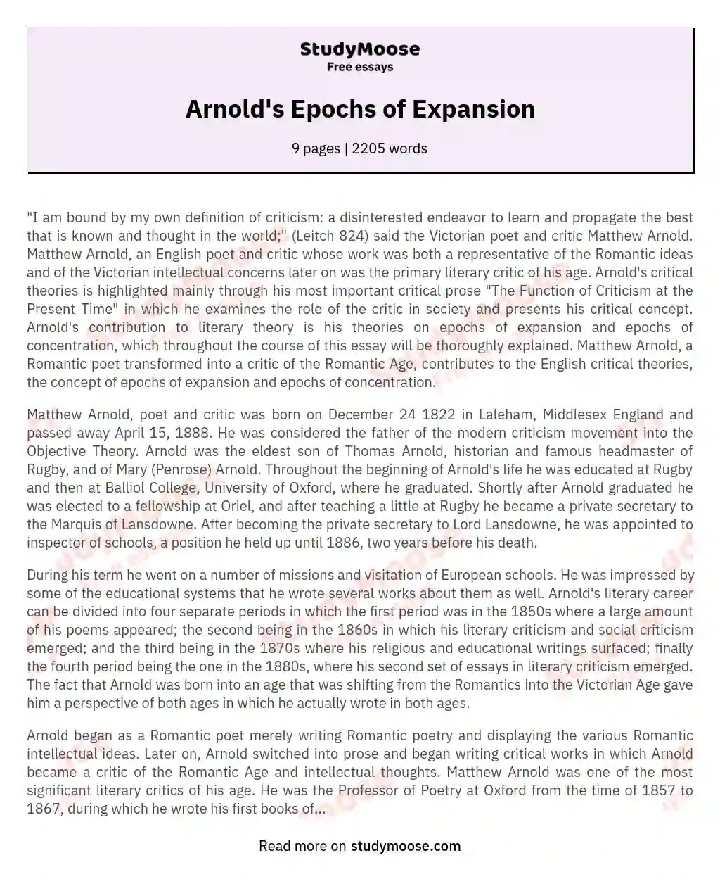 Arnold's Epochs of Expansion