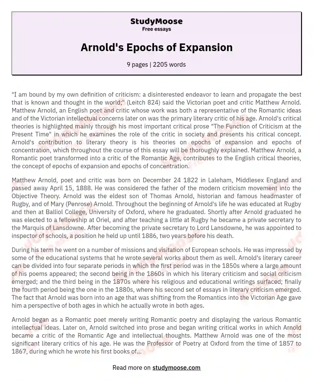 Arnold's Epochs of Expansion essay