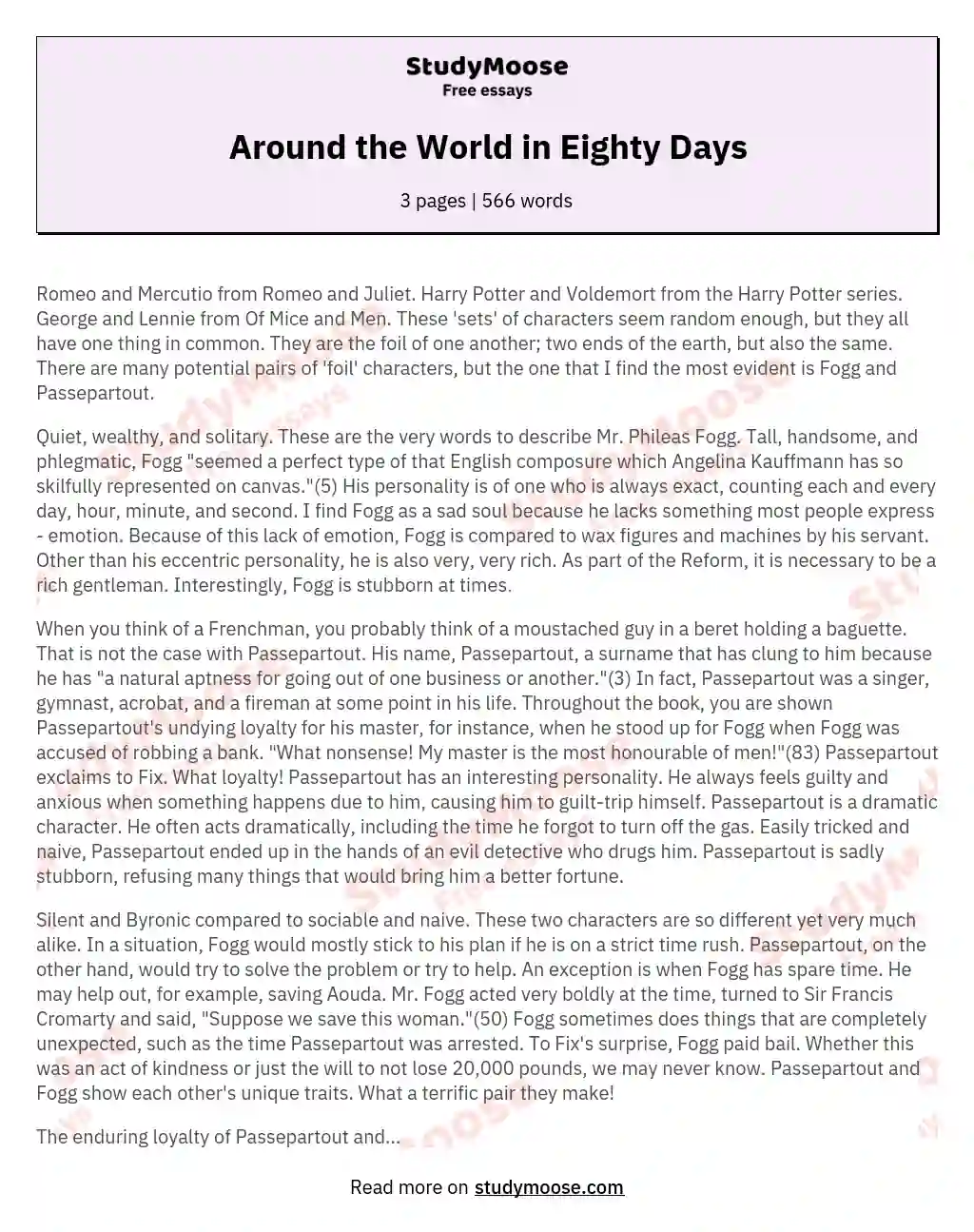 Around the World in Eighty Days essay