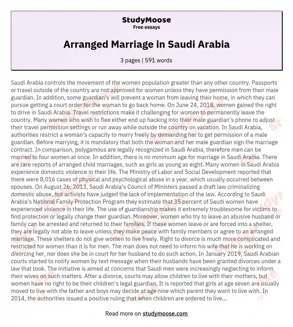 Arranged Marriage in Saudi Arabia