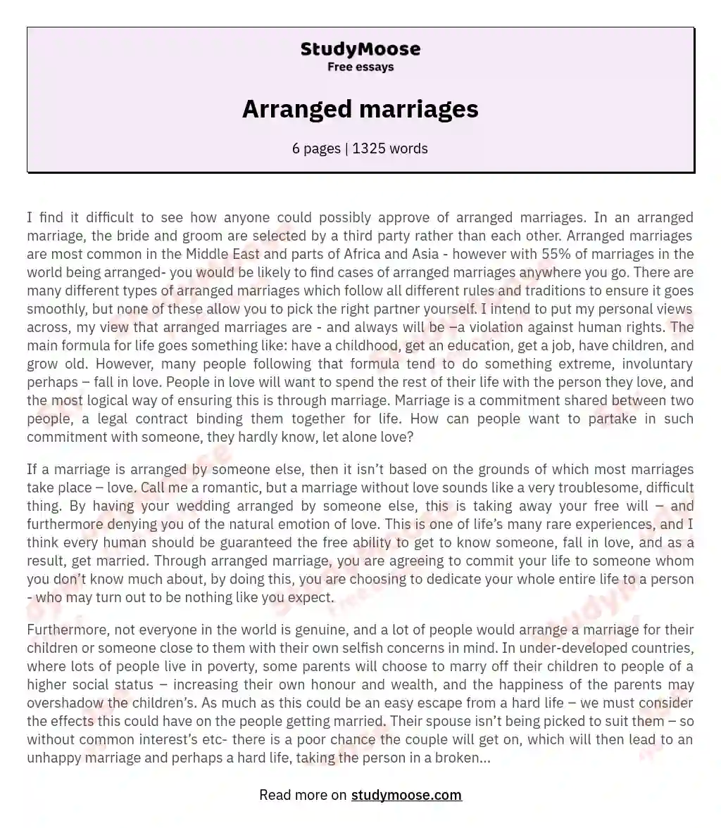 argumentative essay on love marriage and arranged marriage